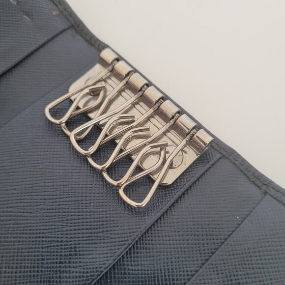Authentic Prada Multicles Key Holder Hooks Case Navy Blue Saffiano Metal Baltico - Picture 6 of 12